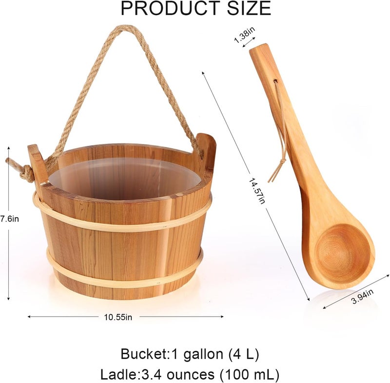 bayisam Wooden Sauna Bucket and Ladle Set, Handmade from Natural Cedar with Rope Handle,4L - Image 2